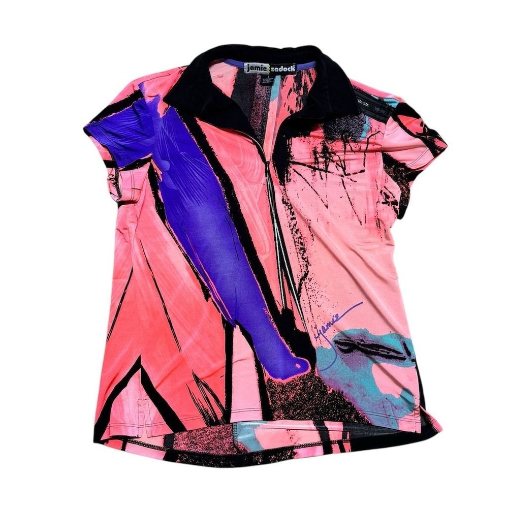 Jamie Sadock Women's S Abstract Art Print Half-Zip Shirt Multicolor